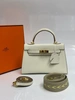 Женская кожаная мини-сумочка Hermes Birkin белая 22/14/7 см фото-1