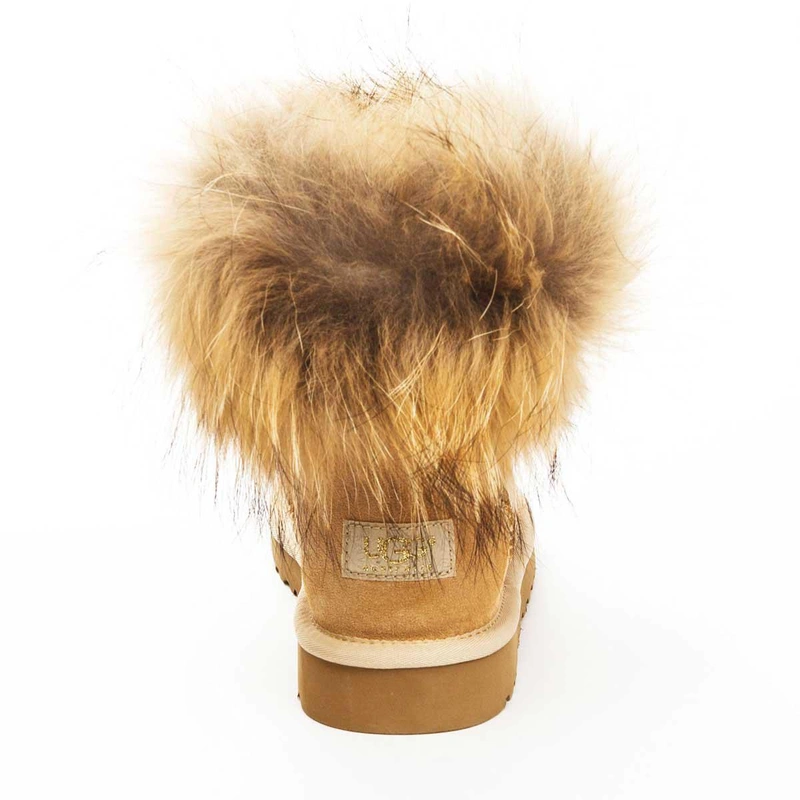 Угги женские ботинки UGG Mini Fox Fur Metallic Soft Gold фото-3