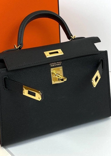 Женская кожаная черная сумка Hermes Kelly премиум-люкс ручная работа фото-7