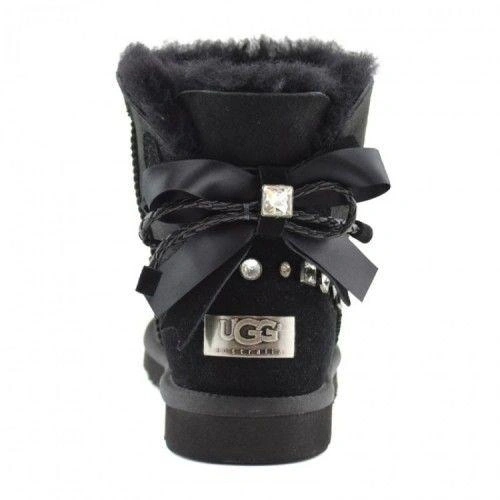 Угги женские мини UGG Mini Bailey Bow Braid Black фото-4