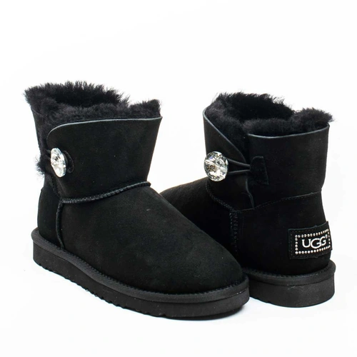 Угги женские ботинки UGG Mini Bailey Button Bling Black фото-2