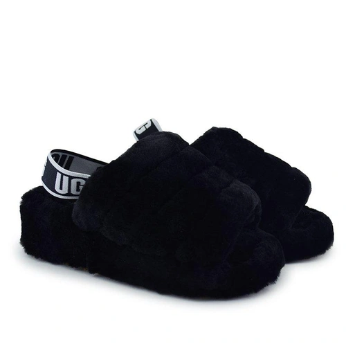 Угги тапочки женские UGG Women Slippers Fluff Yeah Slide Black фото-2