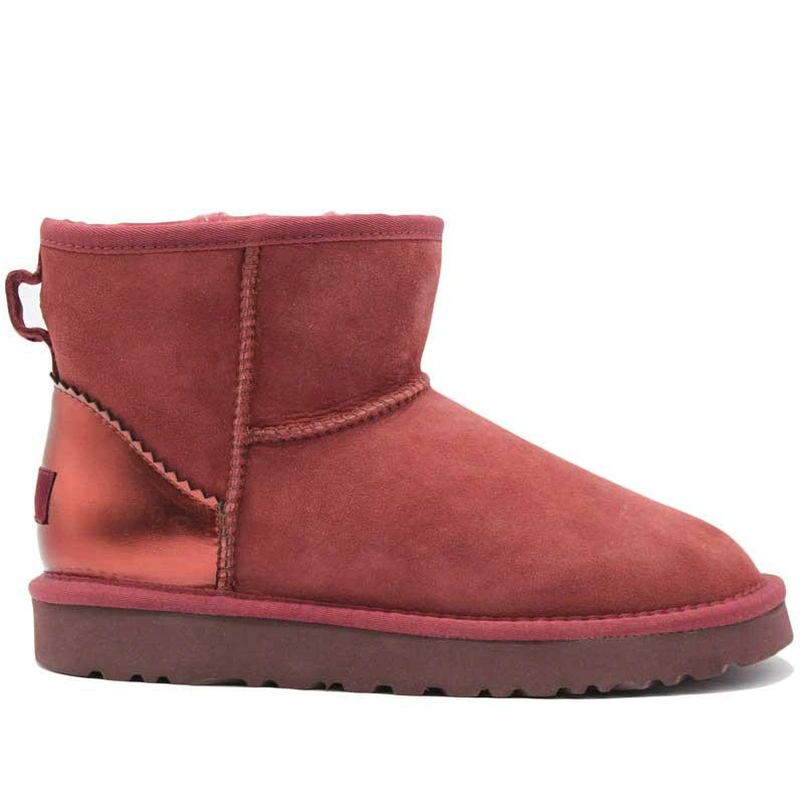 Угги женские ботинки UGG II Mini Classic Metallic Seshell Sand Bordo