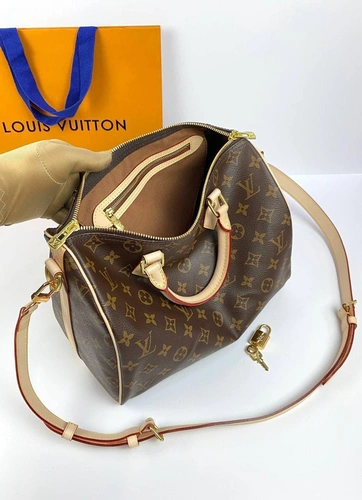 Женская сумка Louis Vuitton Speedy Bandouliere из канвы Monogram коричневая 30/21/17 см фото-2