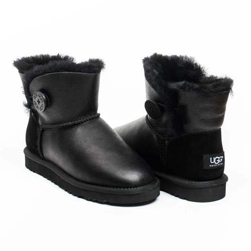 Угги женские ботинки UGG Mini Bailey Button Metallic Black фото-2