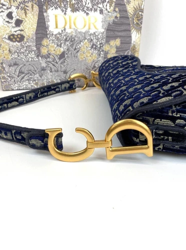 Женская сумка Christian Dior из жаккардовой ткани Dior Oblique синяя 25/20/6 фото-6