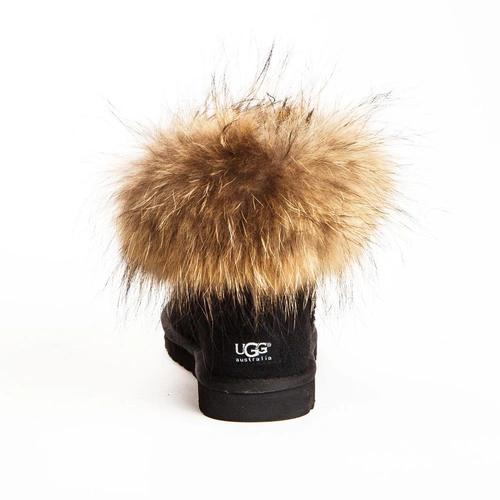 Угги женские ботинки UGG Mini Fox Fur Black фото-3