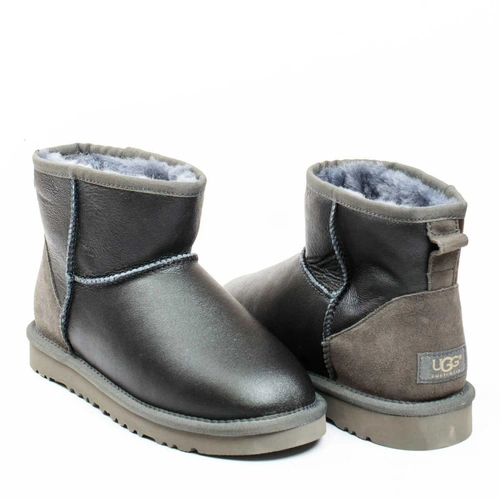 Угги женские ботинки UGG Mini Classic Metallic Grey фото-2