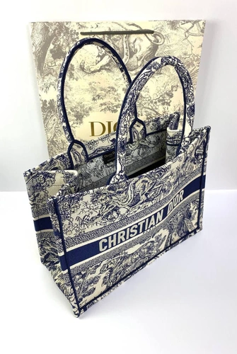 Женская сумка Dior Book Tote среднего формата тканевая с синим рисунком 36,5/28/17,5 см качество премиум-люкс фото-4