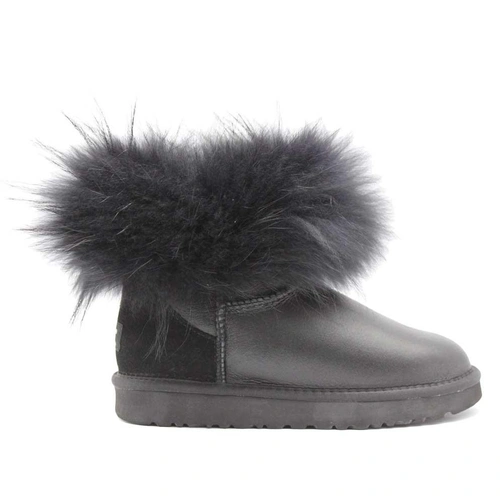 Угги женские ботинки UGG Mini Fox Fur Metallic Ultra Black