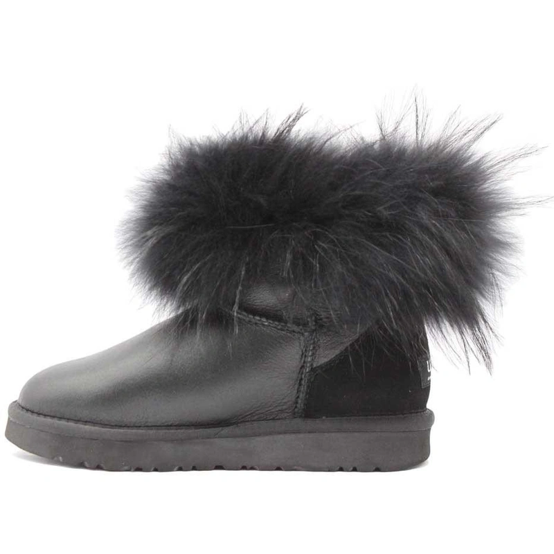 Угги женские ботинки UGG Mini Fox Fur Metallic Ultra Black фото-3