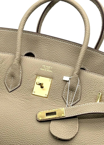 Женская сумка Hermes Birkin 35×26 см A109385 светло-бежевая фото-6