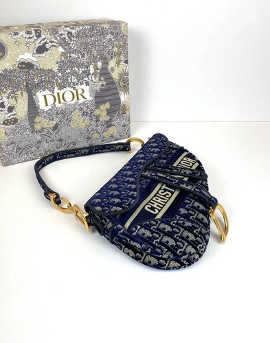 Женская сумка Christian Dior из жаккардовой ткани Dior Oblique синяя 25/20/6 фото-3