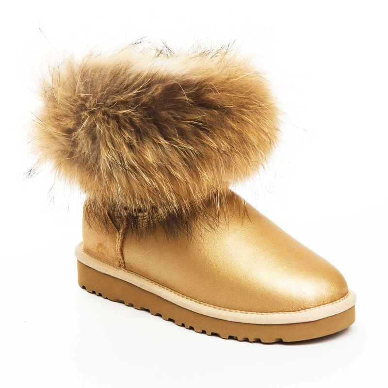 Угги женские ботинки UGG Mini Fox Fur Metallic Soft Gold фото-2