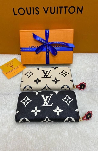 Кошелёк Louis Vuitton Zippy черный с белым рисунком премиум-люкс 19/10 см. фото-3