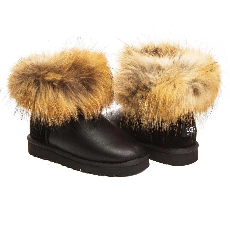 Угги женские ботинки UGG Mini Fox Fur Metallic Black фото-2