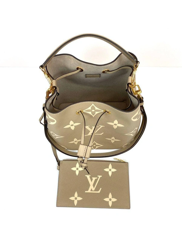 Сумка женская кожаная Louis Vuitton Neonoe MM бежевая с кошельком 26/26/17,5 см фото-3