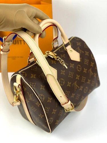 Женская сумка Louis Vuitton Speedy Bandouliere из канвы Monogram коричневая 25/19/15 см фото-6