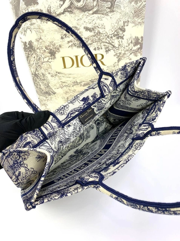 Женская сумка Dior Book Tote среднего формата тканевая с синим рисунком 36,5/28/17,5 см качество премиум-люкс фото-3