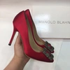 Атласные женские туфли Manolo Blahnik Hangisi красные премиум-люкс коллекция 2021 фото-1