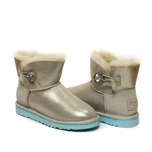 Угги женские ботинки UGG Mini Bailey Button I Do Metallic White фото-4