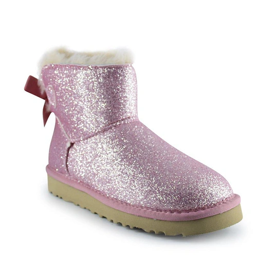 Угги женские с пайетками UGG Mini Bailey Bow Sparkle Fashion Pink фото-3