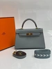 Женская кожаная мини-сумочка Hermes Birkin серая 22/14/7 см фото-1