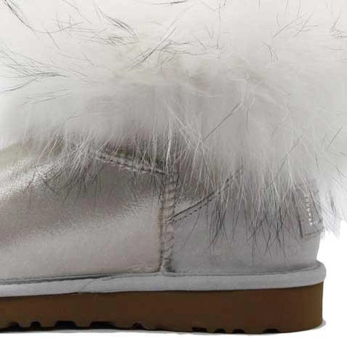 Угги женские ботинки UGG Mini Fox Fur Metallic Ultra White фото-3