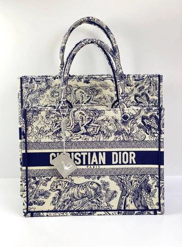 Женская сумка Dior Book Tote среднего формата тканевая с синим рисунком 36,5/28/17,5 см качество премиум-люкс фото-7