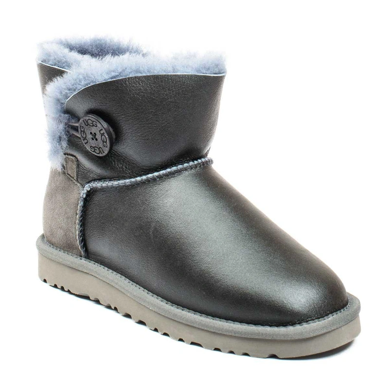 Угги женские ботинки UGG Mini Bailey Button Metallic Grey фото-4