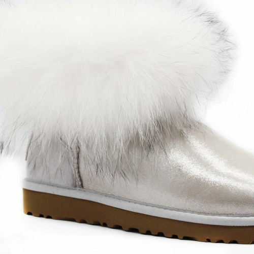 Угги женские ботинки UGG Mini Fox Fur Metallic Ultra White фото-2