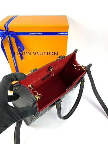 Женская кожаная сумка Louis Vuitton Onthego PM черная с рисунком премиум-люкс качества 25/19/11 см фото-2