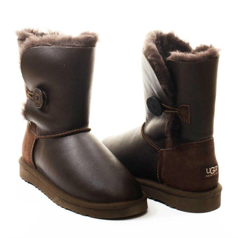 Угги женские ботинки UGG Bailey Button Metallic Cocolate фото-3