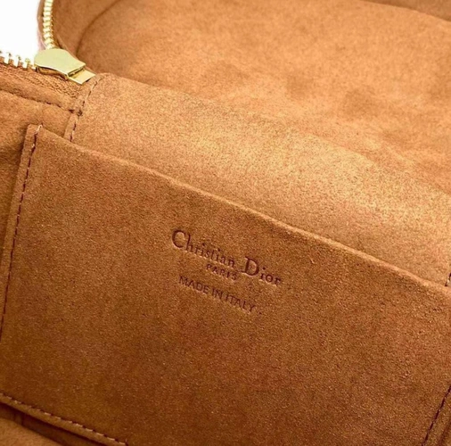 Женская кожаная сумка-косметичка Dior Travel коричневая 22/16 фото-4