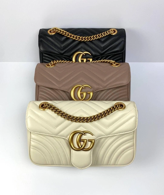 Женская кожаная сумка Gucci GG Marmont белая 26/15/7 см премиум-люкс фото-9