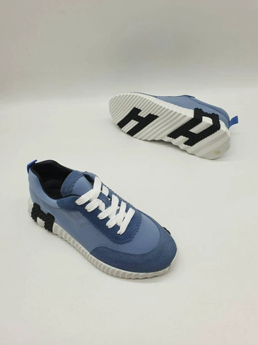 Женские тканевые кроссовки Hermes голубые коллекция 2021-2022 фото-3