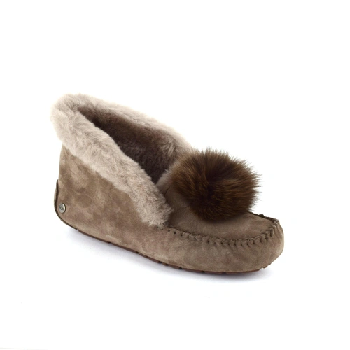 Угги женские мокасины UGG Alena Pom Pom Chocolate фото-4