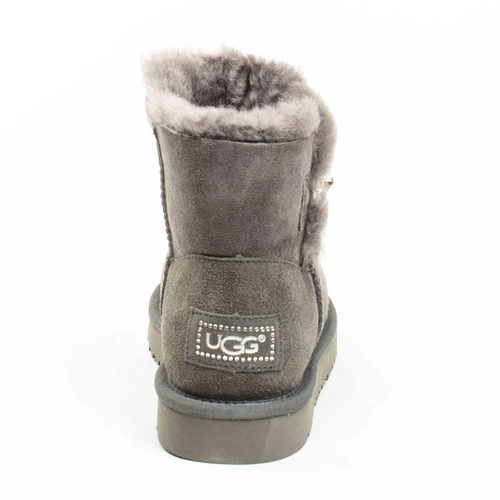 Угги женские ботинки UGG Mini Bailey Button Bling Grey фото-4