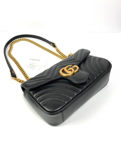Женская кожаная сумка Gucci GG Marmont черная 26/15/7 см премиум-люкс фото-6