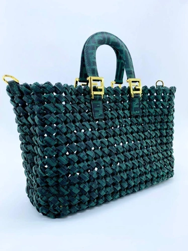 Женская плетеная сумка Fendi зеленая коллекция 2021-2022  35/25/11 фото-3
