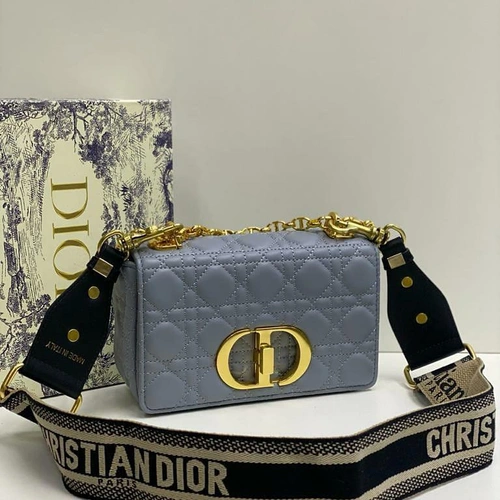 Женская кожаная сумка-клатч Dior со стежкой голубая 21/13/7 см фото-3