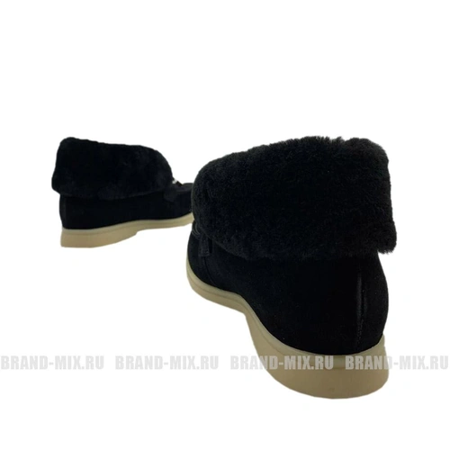 Зимние ботинки женские Loro Piana (Лоро Пиано) Suede Boots and Fur Black фото-4