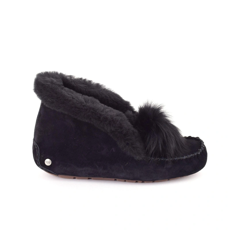 Угги женские мокасины UGG Alena Pom Pom Black