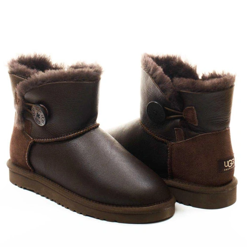 Угги женские ботинки UGG Mini Bailey Button Metallic Chocolate фото-4