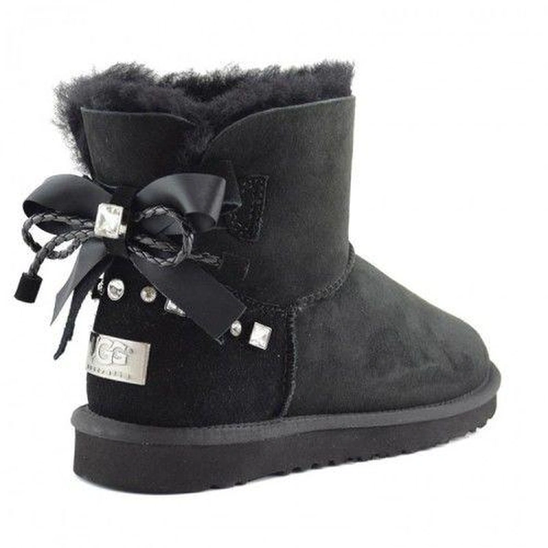 Угги женские мини UGG Mini Bailey Bow Braid Black