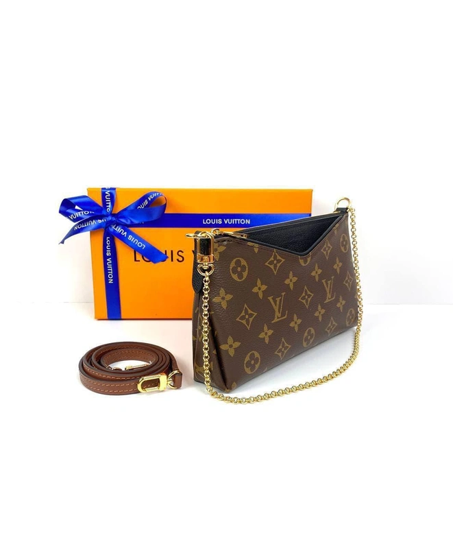 Женский клатч Louis Vuitton Pallas MNG Noir из канвы коричневый 22/13/5 см A85669