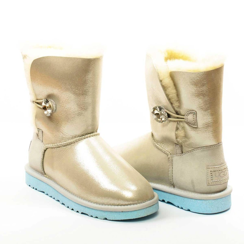 Угги детские ботинки UGG Bailey Button I Do Metallic White фото-2