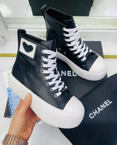 Ботинки женские Chanel чёрный с белым А4933 фото-2