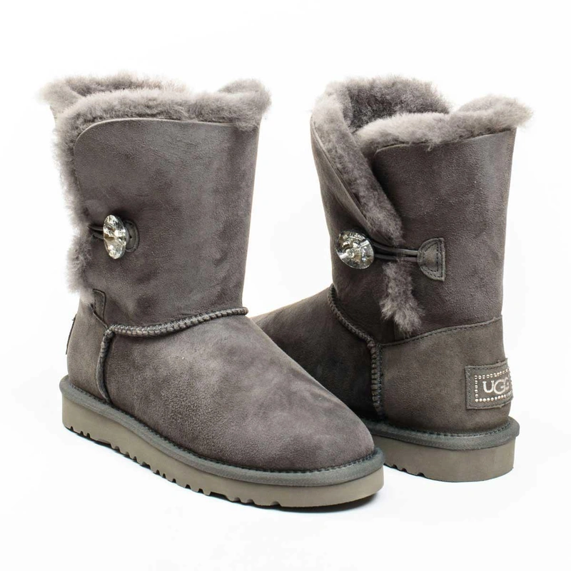 Угги женские ботинки UGG Bailey Button Bling Grey фото-2