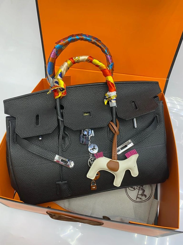 Женская кожаная сумка Hermes черная 40/25/20 см